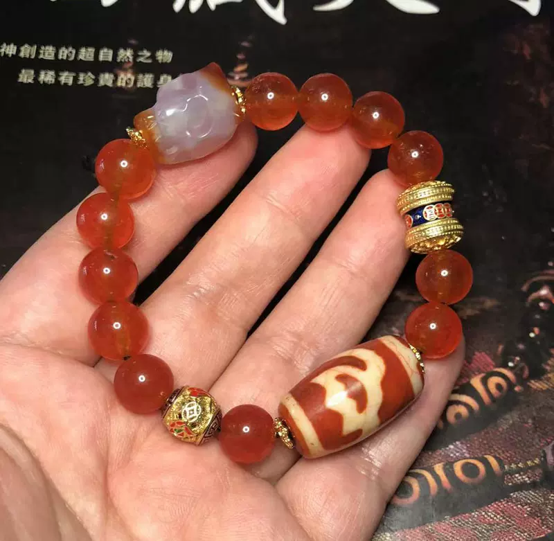 上肯老礦天珠‼️西蔵老礦手工伝承水蓮華天珠 上肯社 貴人天珠 九頭馬 龍紋珠ブレスレット | いとつなぐ