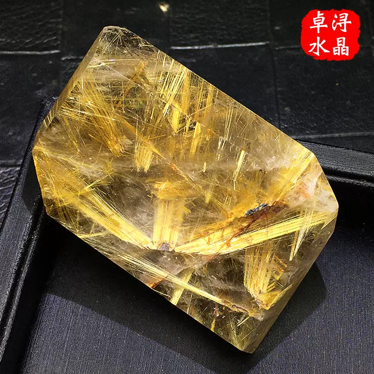 ZX天然水晶金发晶原石钛晶花黄发晶原矿打磨随形家居客厅玄关摆件-Taobao