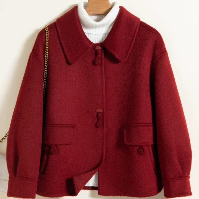 2025 new autumn and winter new double-sided woolen coat for women, short, loose, western style, age-reducing, warm coat for women