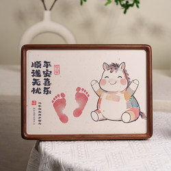 Baby Photo Frame for Full Month and 100 Days Celebration, Hand and Footprint Glass Frame, Solid Wood, First Birthday Commemorative Display, Wall Hanging, Washable Ink Pad