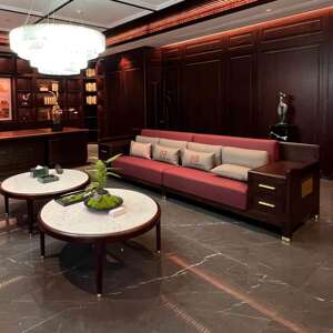 
New Chinese solid wood sofa 2026 new North American black walnut office reception guest light luxury straight row customization