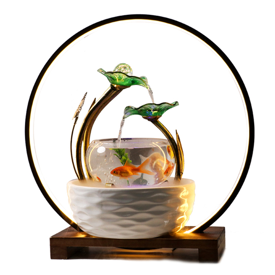 金魚の金属彫刻 2点セット ミニ金魚鉢 - セラミックの滝の装飾
