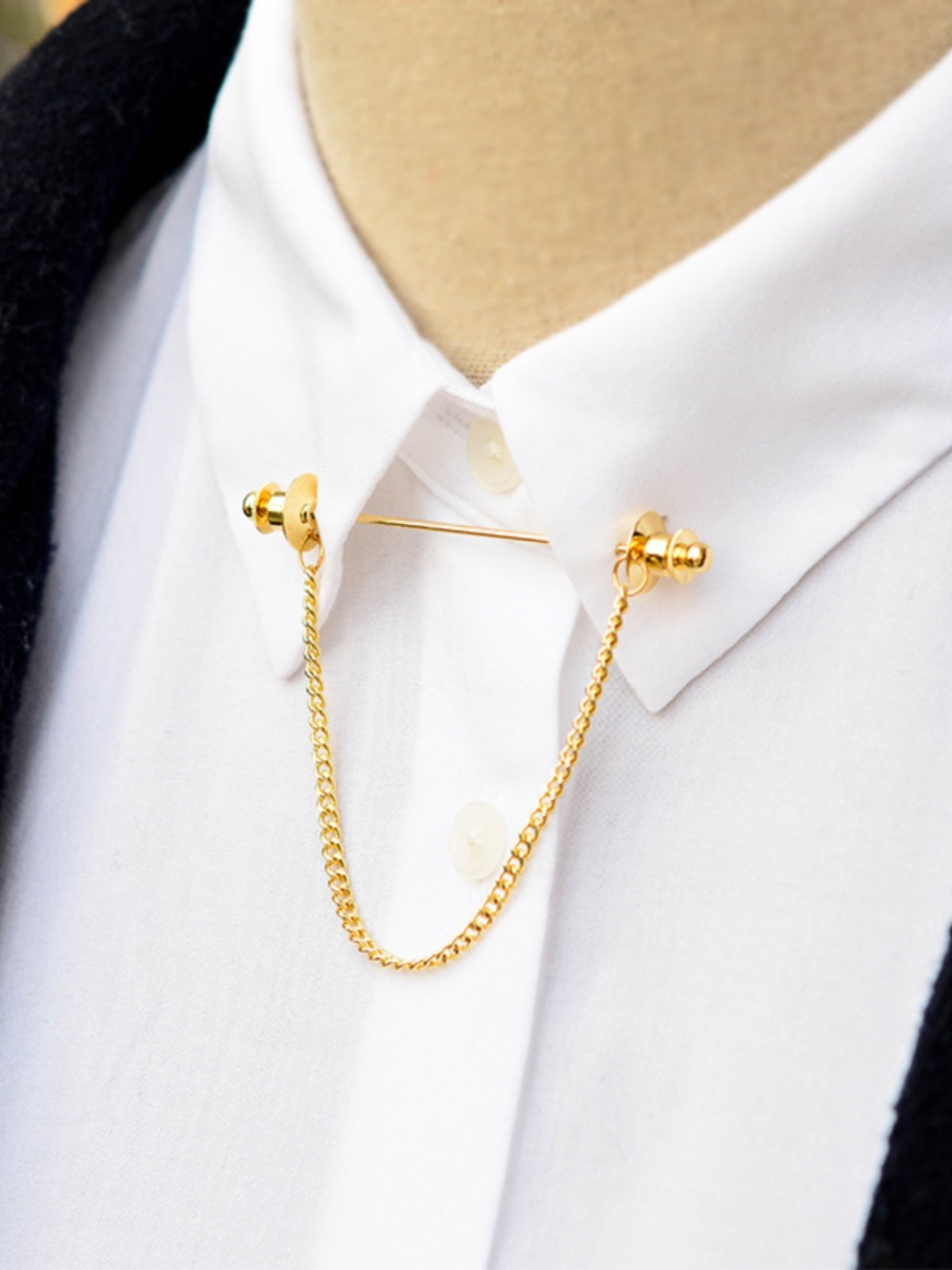 Fermacravatta A Clip Per Camicia - 2 Pezzi Argento E Oro Con Catenina, Per Uomo, Regalo Elegante - Foto 8