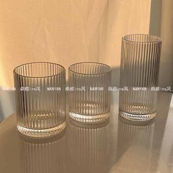 ins Simple Striped Glass Cup Iced Americano Latte Coffee Cup Juice Cup Cold Drink Cup Household Milk Cup Water Cup