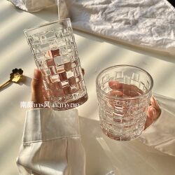 Rattan Woven Glass Cup ins Fresh Forest Style Home Embossed Water Cup Juice Coffee Cold Drink Cup Creative Internet Celebrity Blogger