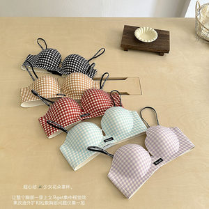 
Summer new style plaid girl bra seamless letter shoulder strap sweet half cup underwear