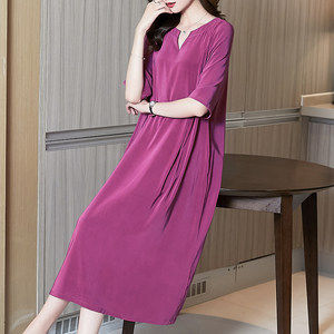 Large size women's copper ammonia dress fat MM middle -aged mother satin light luxury lady loose and thin A -line skirt
