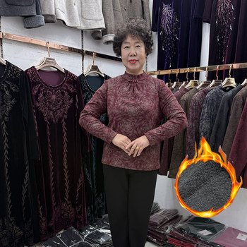 Middle-aged and elderly women's winter half-turtle collar velvet bottoming shirt for women 40-50 years old mothers warm small shirts with matching coats new