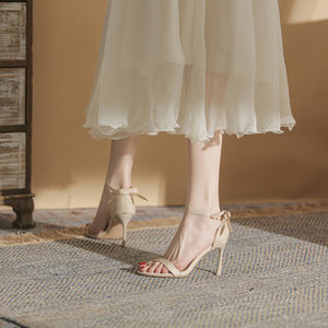 
2025 summer new style one-strap fashion sandals for women square toe open toe sexy stiletto heels temperament versatile high heels for women