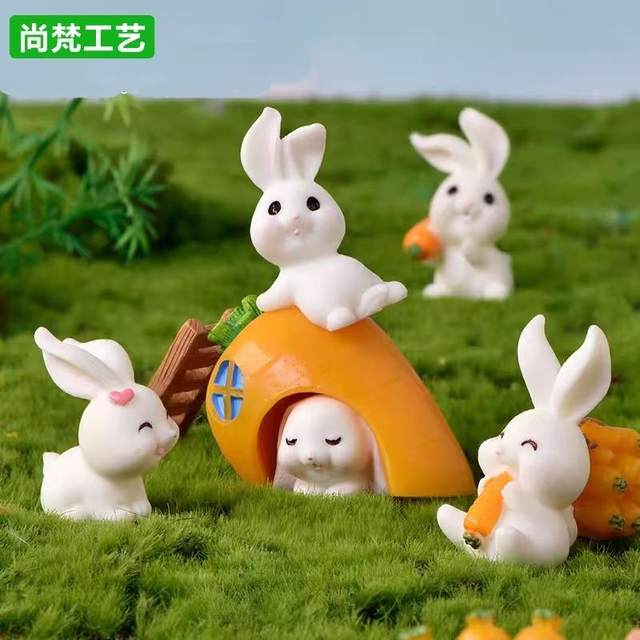 Rabbit Paradise Micro Landscape Ornaments Cute Cartoon Animal Carrot Rabbit House Gardening Resin Accessories Crafts