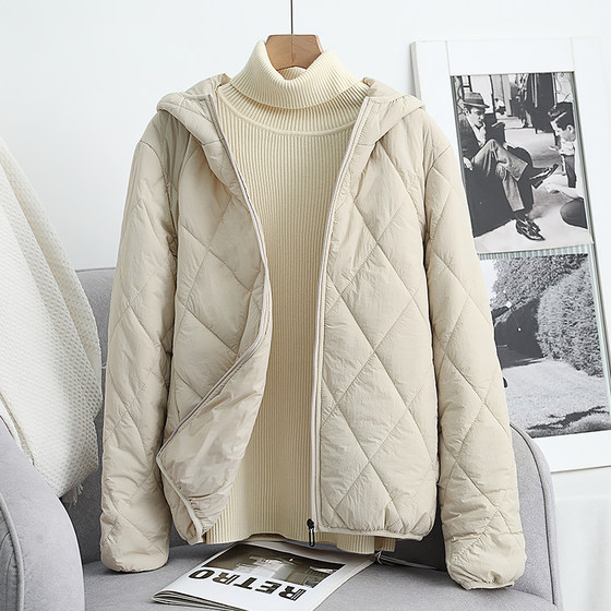 
ins Japanese light cotton coat 2025 autumn and winter casual couple style men's and women's rhombus hooded versatile cotton coat