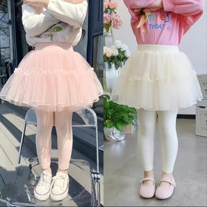 
2026 New Girls Mesh Skirts One-piece Gauze Skirt Baby Puff Skirt Fake Two-piece Leggings Princess Skirt
