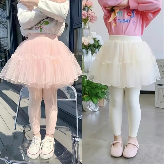 
2026 New Girls Mesh Skirts One-piece Gauze Skirt Baby Puff Skirt Fake Two-piece Leggings Princess Skirt