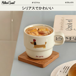 Metsweet Cute Mug Sausage Dog Couple Cup Small Ceramic Stacking Cup Coffee Breakfast Drinking Cup