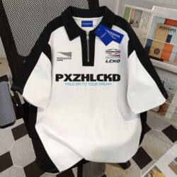 Heavyweight Pure Cotton American-Style Simple Printed Short-Sleeve T-Shirt for Men, New Summer Loose Half-Zip Couple T-Shirt