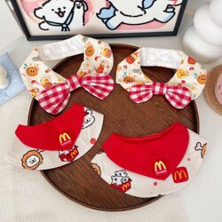 Pet Bibs for Cats and Dogs, Cute Mcdonald's Print Saliva Towels, Can Be Worn by Small and Medium-Sized Dogs as Decorations