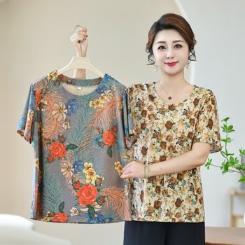 
Mom middle-aged and elderly women's summer short-sleeved fashionable T-shirt