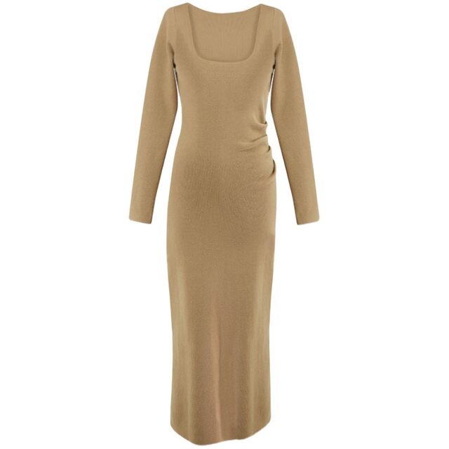 Women's French Round Neck Waist Trimming Classic Style Knitted Dress