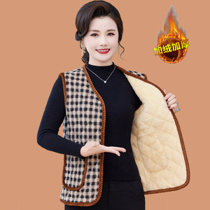 Mom's winter clothing plus velvet and thick plaid vest middle-aged and elderly women's versatile vest warm bottoming waistcoat small cotton coat