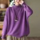 New autumn purple half turtleneck cotton thread sweater for women loose large size meat covering casual versatile pullover knitted thread