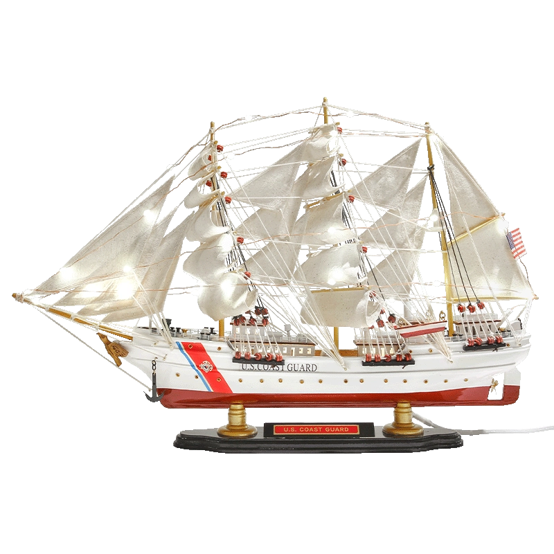 美国海岸警卫队一帆风顺帆船模型摆件手工成品欧式道具木船海鹰号