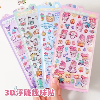 Sanrio 3D relief stickers gem stickers Melody Kuromi stickers children's handbook painting hollow princess acrylic