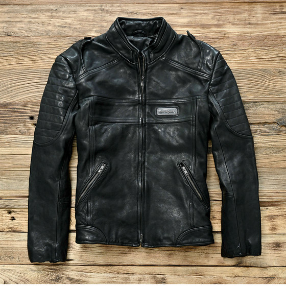 
2025 new men's standing lead layer cowhide casual slim fit slim autumn and winter windproof heavy water washing motorcycle leather jacket