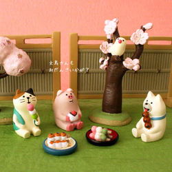 Cat Department Store Spring Leisure Cat Cherry Blossom Miniature Ornament Pink Pig Daifuku Japanese Tea Bird Scene Props