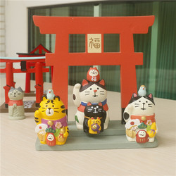 Cat Department Store Japanese-Style Nafuku Lucky Cat Small Ornament Daruma Wanfu Cat Fortune Figurine Torii Daily Gift