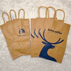 Luckin Coffee Classic Kraft Paper Tote Bag Simple Single/Double Cup Paper Bag DIY Handmade Creative Material Journal