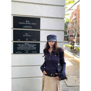 
NanaByNana [Lav lao Lun private server] old money striped polo collar sweater women's spring slimming sweater