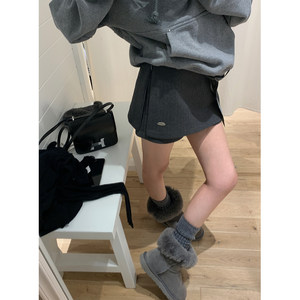 NanaByNana [Once Upon a Time in Windsor] Gray woolen skirt for women in autumn and winter, two-piece versatile retro culottes