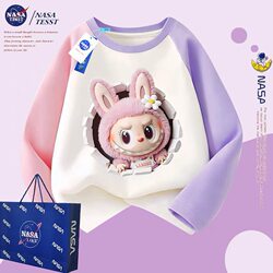 Nasa Co-Branded Girls' Cotton Long-Sleeve T-Shirt Children's Spring and Autumn Cartoon Color-Block Top Trendy