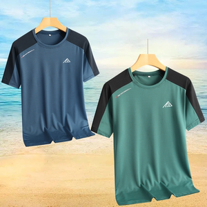 
Ice silk quick drying large size T-shirt men's round neck short sleeve contrasting color sports and casual men's clothing fat man supports customized group purchase