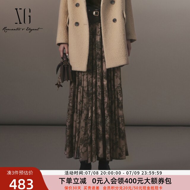 xg Xue Ge 2024 winter style printed skirt for women with high waist slim A-line midi skirt XJ403033B396