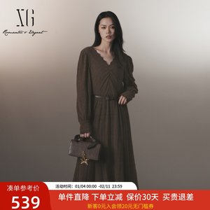 
xg Xue Ge elegant V-neck dress for women in winter 2024 new slim temperament high waist long skirt XJ404014A572