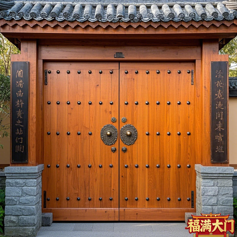 中式实木仿古庭院大门茶楼民宿复古门镶铜围墙入户门高端定制大门-淘宝网