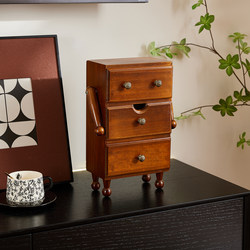 Retro Solid Wood Drawer Storage Box, Creative and Cute Robot-Shaped Desktop Miscellaneous Storage Box, Cosmetics Storage