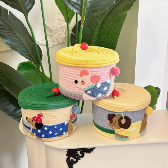 Desktop storage basket cute cartoon toy storage box hand-woven bedside storage basket porch key storage basket