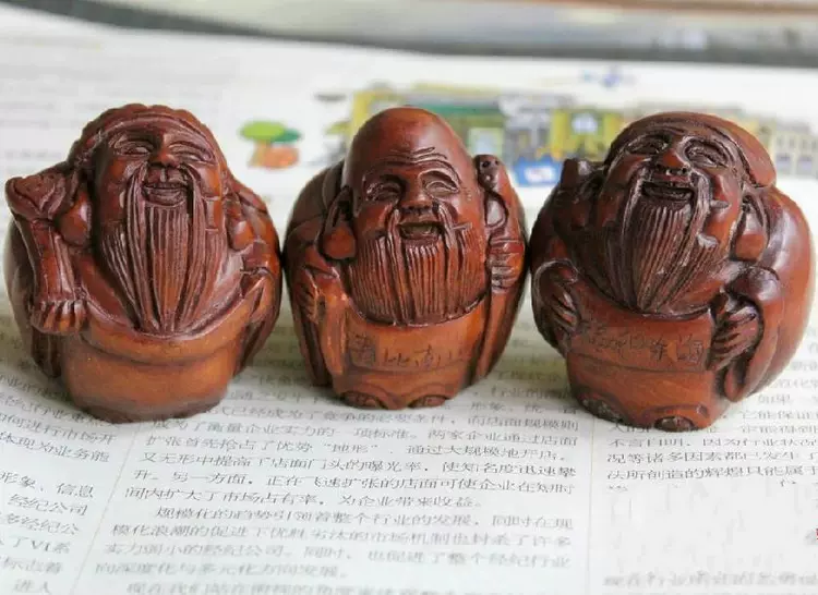 2寸仿古黄杨木雕吉川精雕工艺品小摆件手把件Q版福禄寿