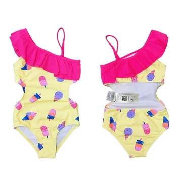 
Girls triangular split princess lotus leaf collar swimsuit