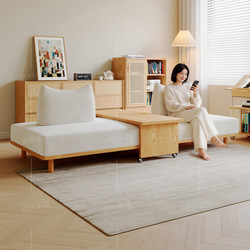 Simplicity and Wabi-Sabi Style Tumbler Floor Sofa, Natural Wood Cream Style Tatami Bed and Breakfast Modular Solid Wood Fabric Sofa