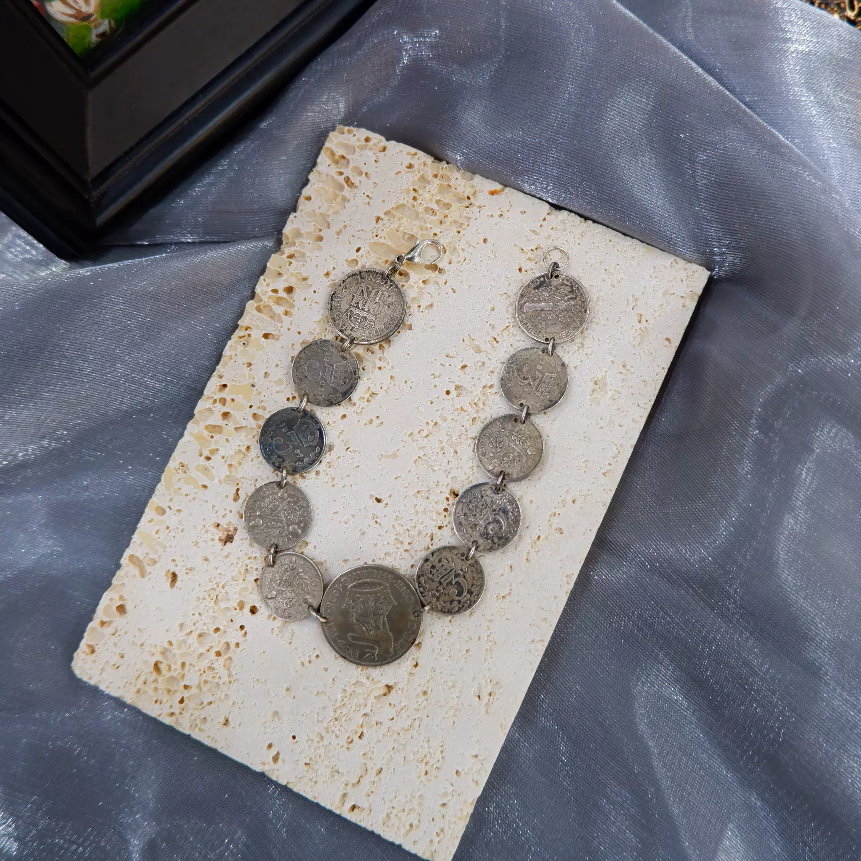 Vintage英國制19-20世紀流通古硬幣改造錢幣手錬個性情侶別致