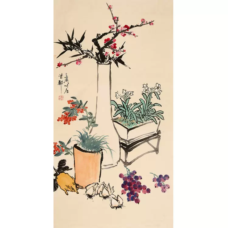 王雪涛手工画三尺条幅花鸟清供图客厅装饰名人字画国画收藏