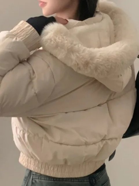 Korean chic autumn and winter hooded bread suit wool collar short fashionable thickened warm velvet cotton jacket for women