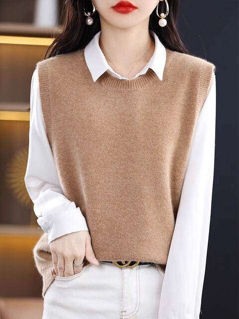 Round neck sweater vest autumn sleeveless pullover knitted sweater