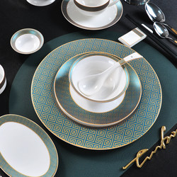 High-End Hotel Ceramic Tableware Set Catering Supplies Private Room Bowls Plates Bone China Spoons Star-Rated Bone China Flat Plates