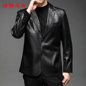 
New leather suit casual black men's leather jacket spring and autumn suit fashionable trendy suit men's leather jacket
