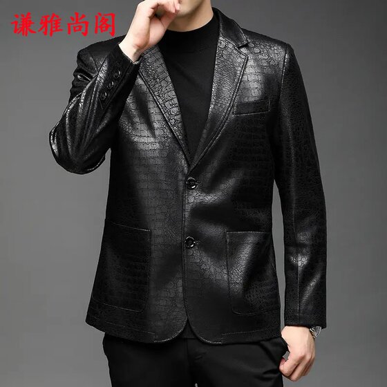 
New leather suit casual black men's leather jacket spring and autumn suit fashionable trendy suit men's leather jacket