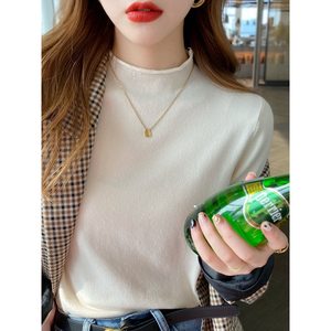 
Half turtleneck sweater for women with spring and autumn fashionable new black knitted base shirt thin long-sleeved top